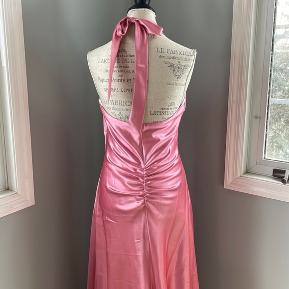 Vintage Gunne Sax pink sateen halter maxi … - Picture 4 of 12